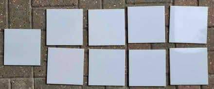 Photo of free 9 white ceramic wall tiles 6" x 6", thickness 1/8"(3.5mm) (Downham Market PE38) #1