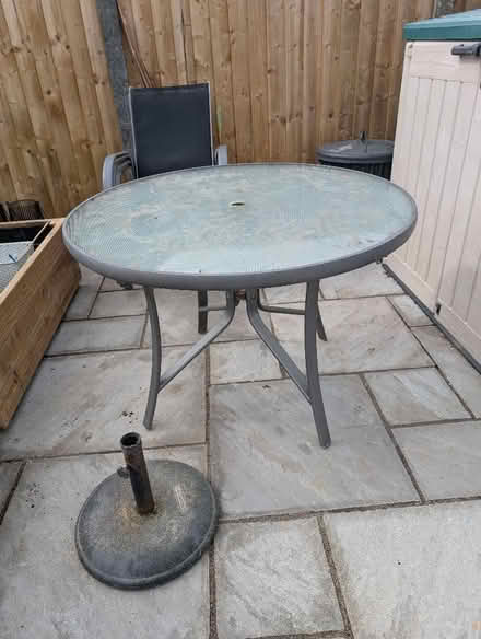 Photo of free Garden table 4 chairs and umbrella stand (Bamber Bridge PR5) #1