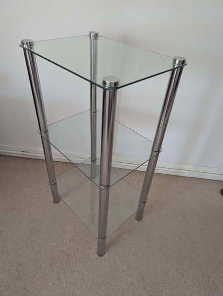 Photo of free Glass and chrome 3 tier shelf unit Freestanding (Harlaxton NG32) #1