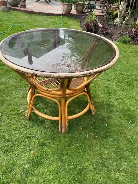 Photo of free Bamboo garden table witglass top (Market Avenue Chichester) #1