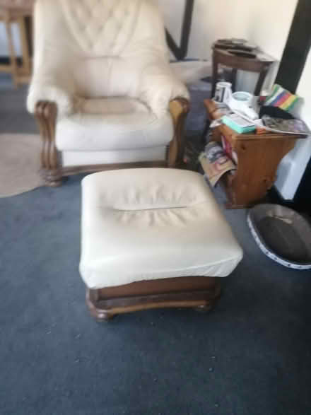 Photo of free Leather Sofa 2 Chairs & Footstool (Ferring BN12) #1