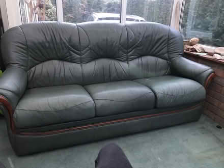 Photo of free Green Leather Sofa - roomy 3 seater (Arundel) #1