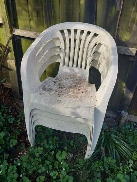 Photo of free 4 plastic garden chairs - weathered! (Cherwell Heights OX16) #1