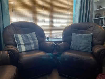 Photo of free 2 Brown Leather Chairs (Ballycullen, D24) #2
