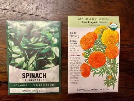 Photo of free Marigold and spinach seed packets (Cabin John near Bethesda) #1