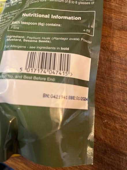 Photo of free Psyllium husk powder best before 1/24 (Lexden CO3) #3