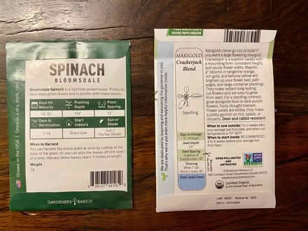 Photo of free Marigold and spinach seed packets (Cabin John near Bethesda) #2