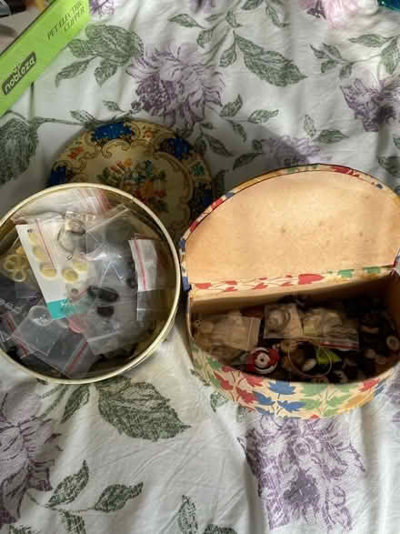 Photo of free Pretty tin and box of buttons (Shurdington GL51) #1
