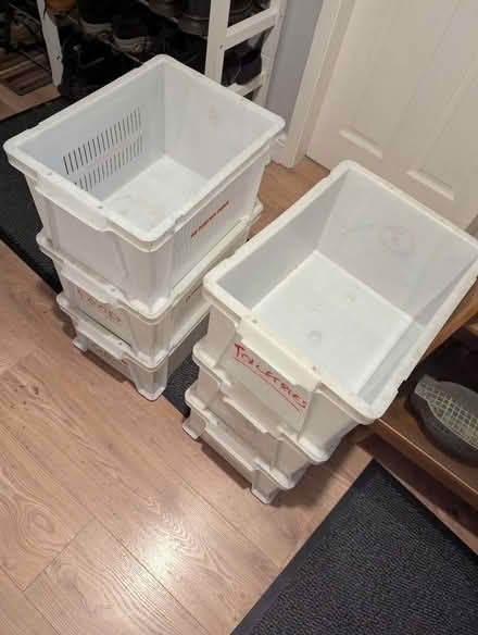 Photo of free 6 white plastic stacking crates (Swarkestone DE73) #1