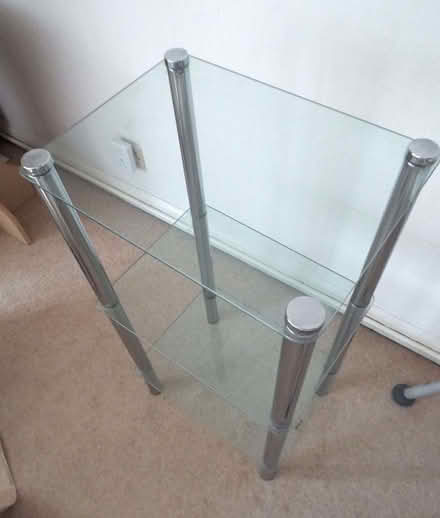 Photo of free Glass and chrome free standing shelf unit Shelves (Bingham NG13) #2