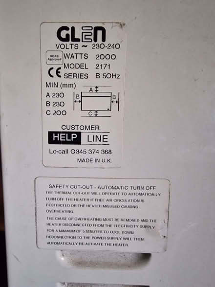 Photo of free Old Electric Heater (Inchbrook GL6) #2