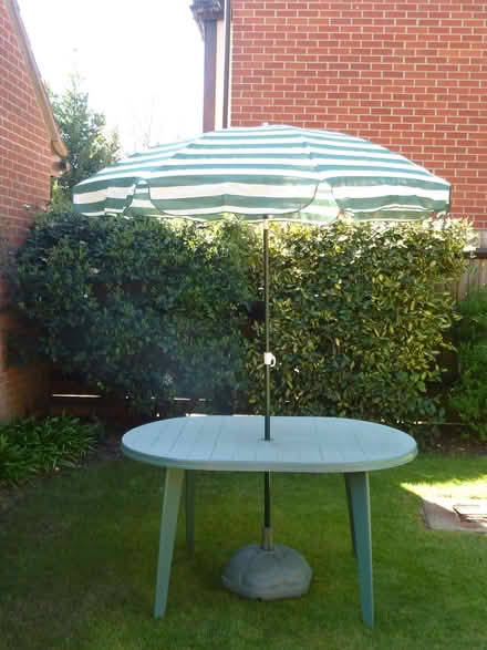 Photo of free Green plastic garden table with parasol (Northcourt OX14) #1