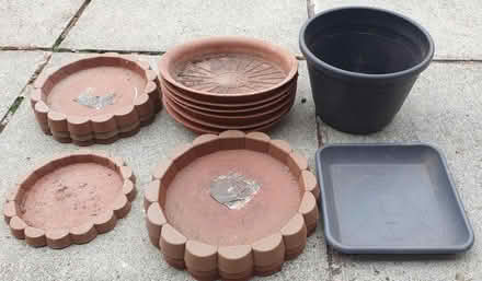 Photo of free 14 plant pot saucers, 1 plant pot (Stockport) #1