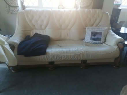 Photo of free Leather Sofa 2 Chairs & Footstool (Ferring BN12) #2