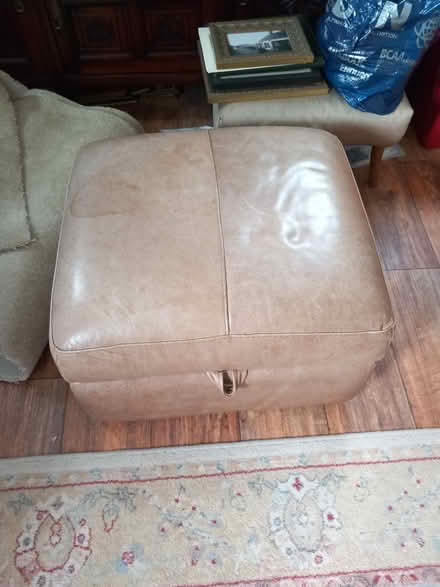 Photo of free Tan leather storage foot stool (Blunham) #1