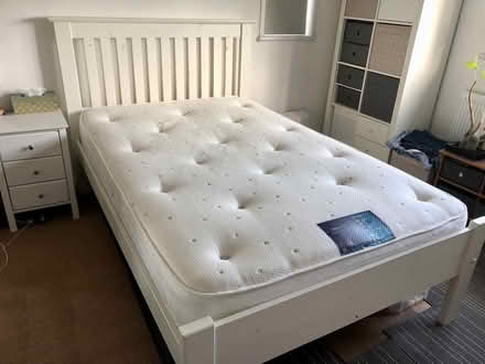 Photo of free White wood double bed with mattress (Brentford, TW8) #1