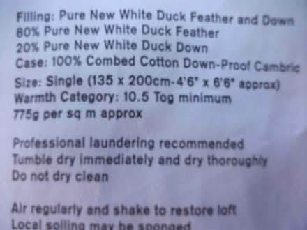 Photo of free JL Single Duvet Feather & Down 10.5 (ME16 - Allington) #2