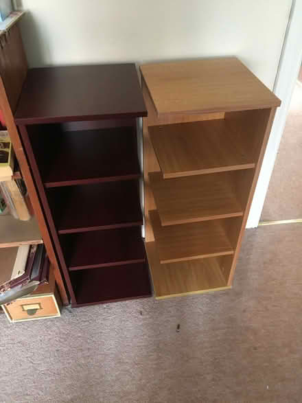 Photo of free Two corner shelf units, 32x32x82 each. VGC (Barleybank G66) #1