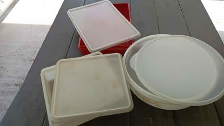 Photo of free Three covered plastic contairs (19095) #1