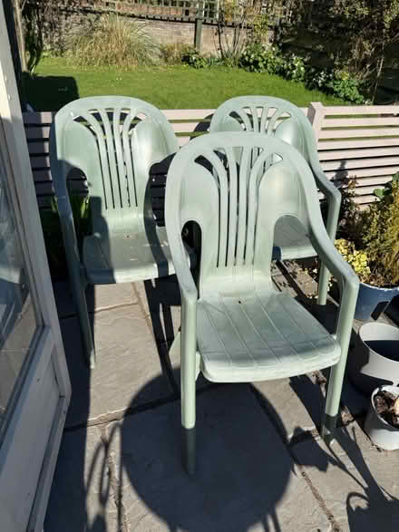 Photo of free 3 plastic green chairs (Balgreen EH12) #1