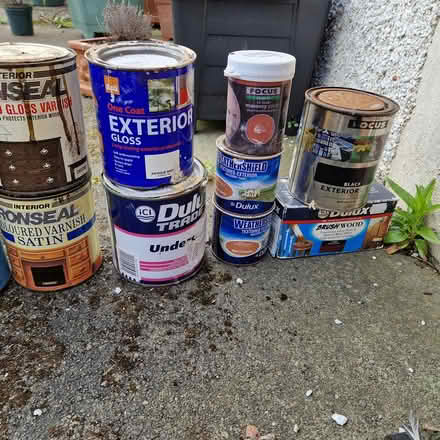 Photo of free Box of old paint and varnishes (Juniper Green, EH14) #2