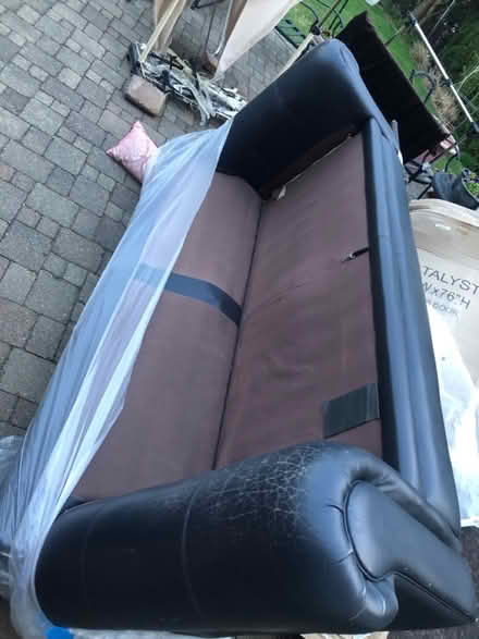 Photo of free Black leather couch (New Hyde Park, Long Island) #2