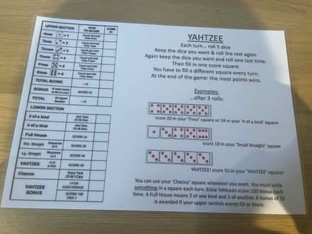 Photo of free 5 Dice with Yahtzee instructions (Huntingdon Rd & Storey's Way) #3