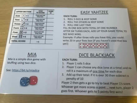 Photo of free 5 Dice with Yahtzee instructions (Huntingdon Rd & Storey's Way) #2