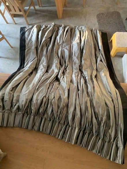 Photo of free Large silk/satin effect curtain, silver with black edges (Ashtead KT21) #2
