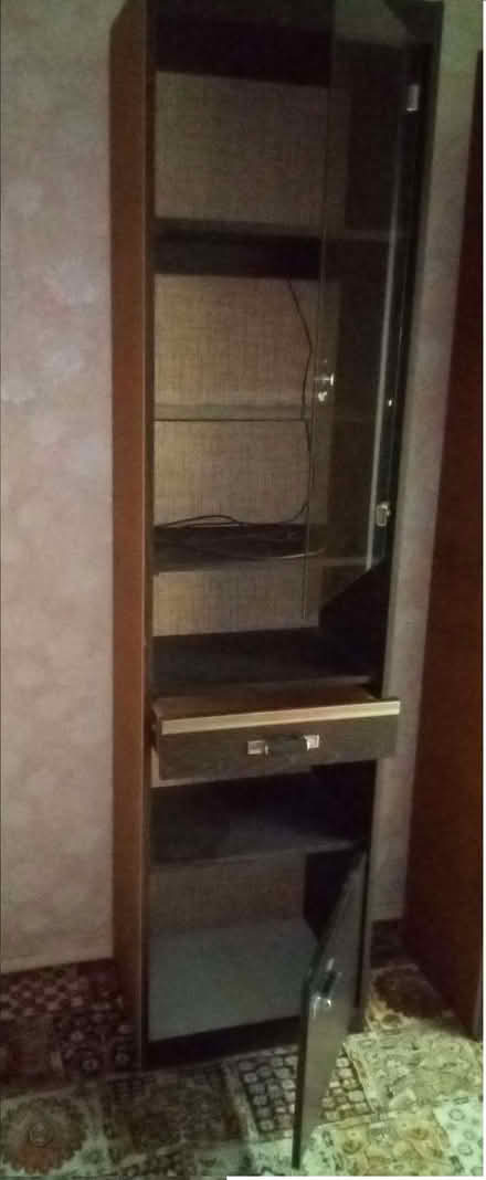 Photo of free Black Wood grained with shelving unit with glass door (Hoddesdon EN11) #1