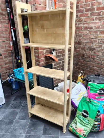 Photo of free Tall wooden shelving (Halstead) #1
