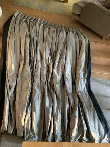 Photo of free Large silk/satin effect curtain, silver with black edges (Ashtead KT21) #1