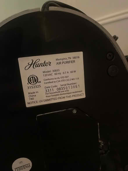 Photo of free Hunter Air Filter (Upper West Side) #4