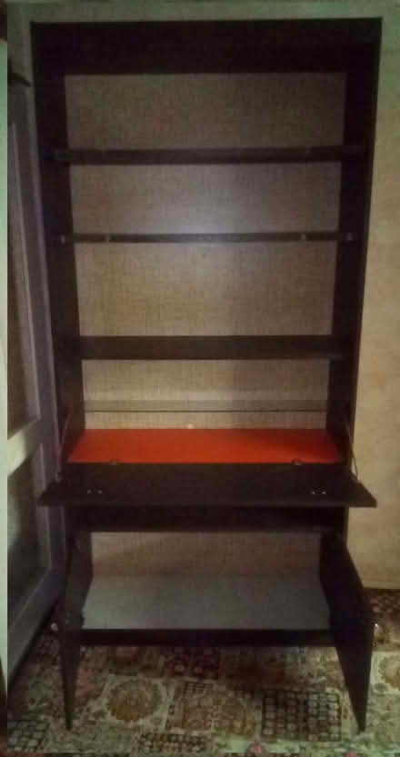Photo of free Black Wood grained shelving unit with drop-down door (Hoddesdon EN11) #2