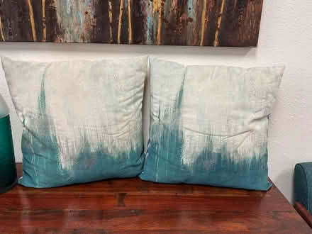 Photo of free Teal & White Throw Pillows (Fountain Vly, Heil & Bushard) #1