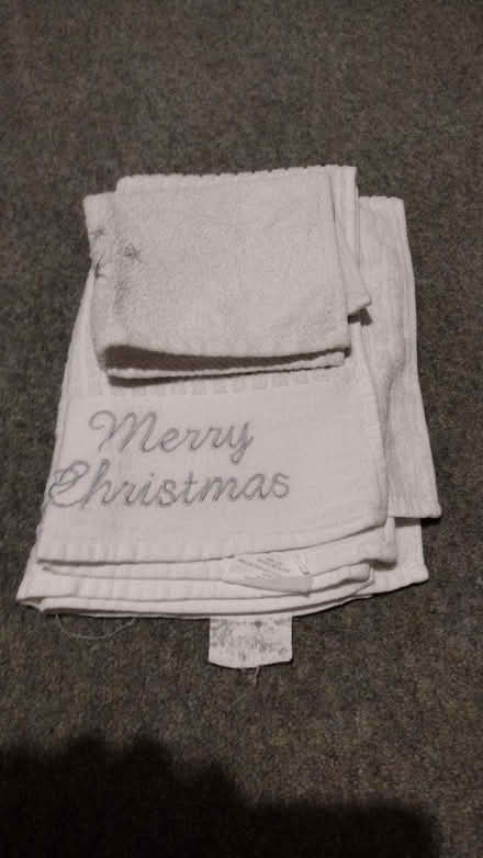 Photo of free Two white Christmas hand towels and a face cloth (Longbarn WA2) #1