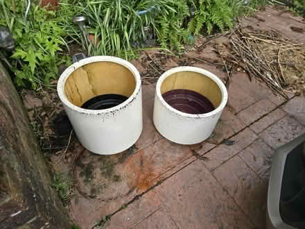 Photo of free 2 white plastic plant pots (Johnstone) #2