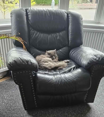 Photo of free Black Leather recliner armchair (LE2 Stoneygate, Leicester.) #1