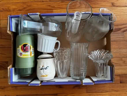 Photo of free Box of vases, a mug, thermos etc (Briarwood Jamaica) #1