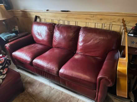 Photo of free Burgundy Leather Couch set (Montvale, NJ) #1