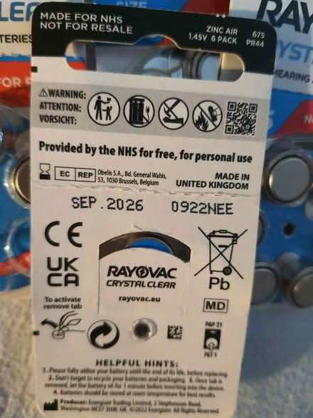 Photo of free Size 675 Hearing Aid Batteries (Box GL6) #2