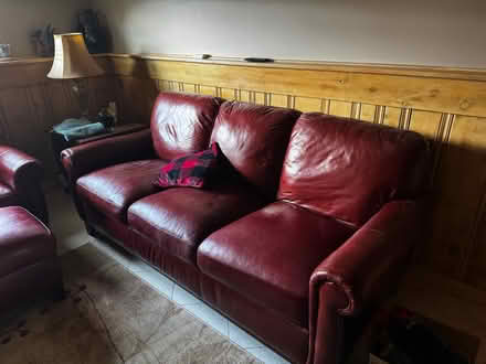 Photo of free Burgundy Leather Couch set (Montvale, NJ) #4