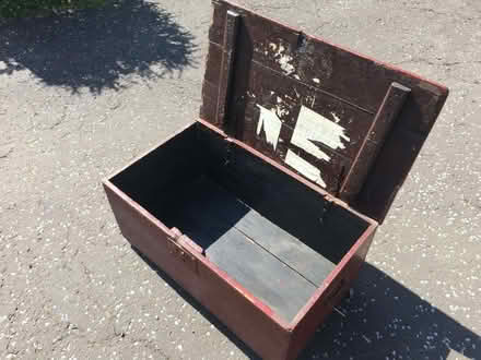 Photo of free Ancient solid wood chest with hinged lid, on castors. (Barleybank G66) #2