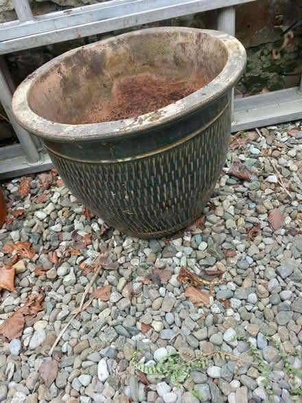Photo of free Heavy green glazed plant pot. Large (Moorlands LA1) #1