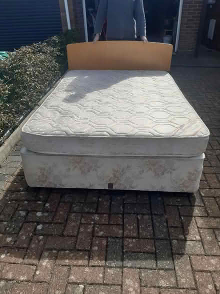 Photo of free Double divan bed base, plus optional headboard and mattress (Shortstown MK42) #1