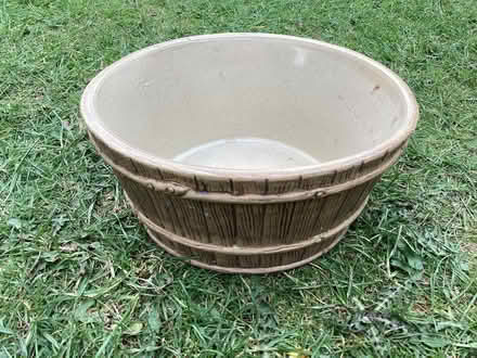 Photo of free Wooden barrel design Ceramic plant pot (Morecambe LA4) #1