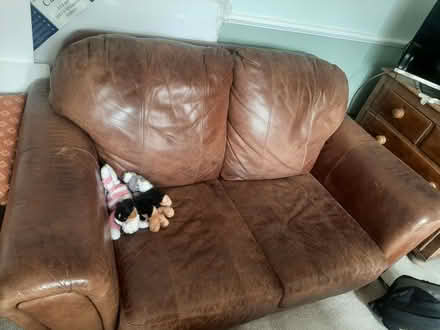Photo of free 2 seater brown leather sofa (Heysham LA3) #1