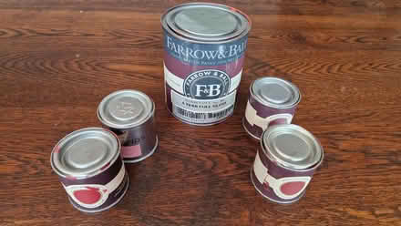 Photo of free Farrow and Ball red sample pots + 1 litre full gloss unused (Cherry Orchard SY2) #1