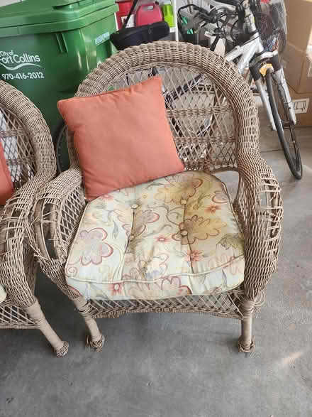 Photo of free 2 patio chairs with cushions (southeast Fort Collins) #1