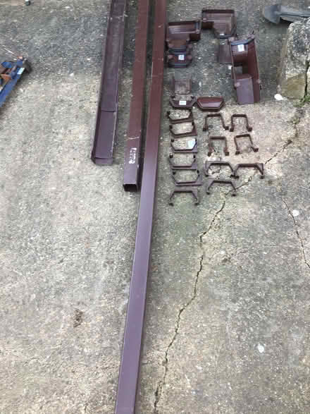 Photo of free Wickes Squareline brown gutter and accessories joblot (Brogborough MK43) #1